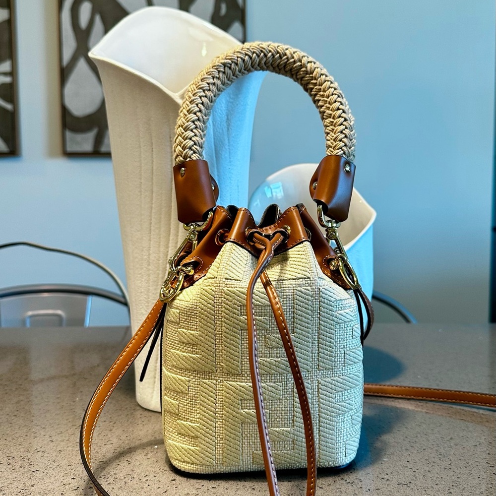 Fendi Mon Tresor Zucca Leather and Canvas Woven Bag